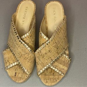 Jack Rogers Sloane Beige Leather Cork Slip On Wedge Sandals Shoes size 9.5